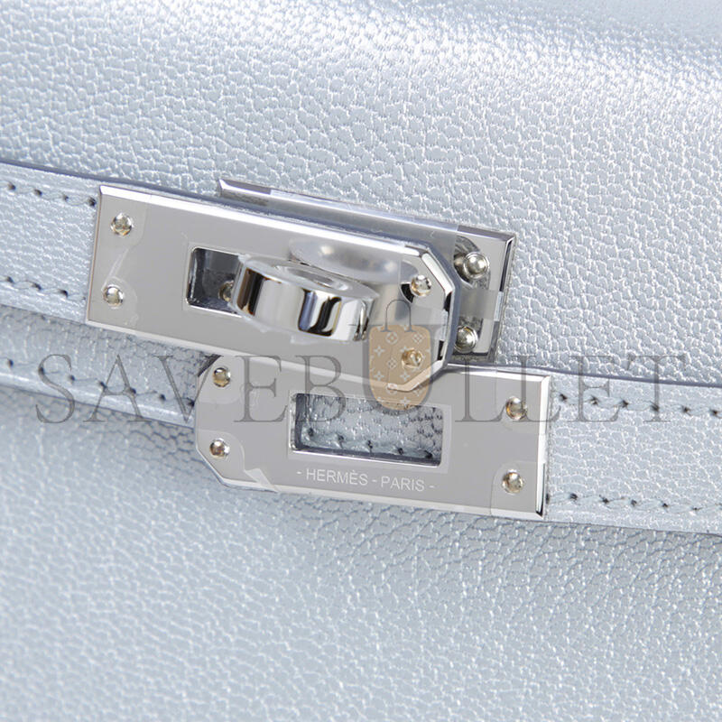 HERMES MINI KELLY SILVER METALLIC ARGENT CHAMKILA PALLADIUM HARDWARE (19*12*5.5cm)